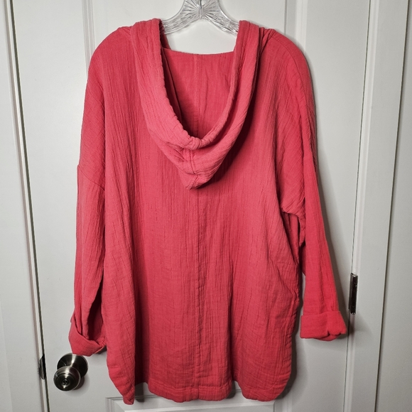 LOFT XL Coral Cotton Gauze Hooded Tunic Hi-Low Lightweight NWT Lagenlook Coastal - Picture 3 of 7